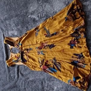 Everly mustard floral dress laced bodice
